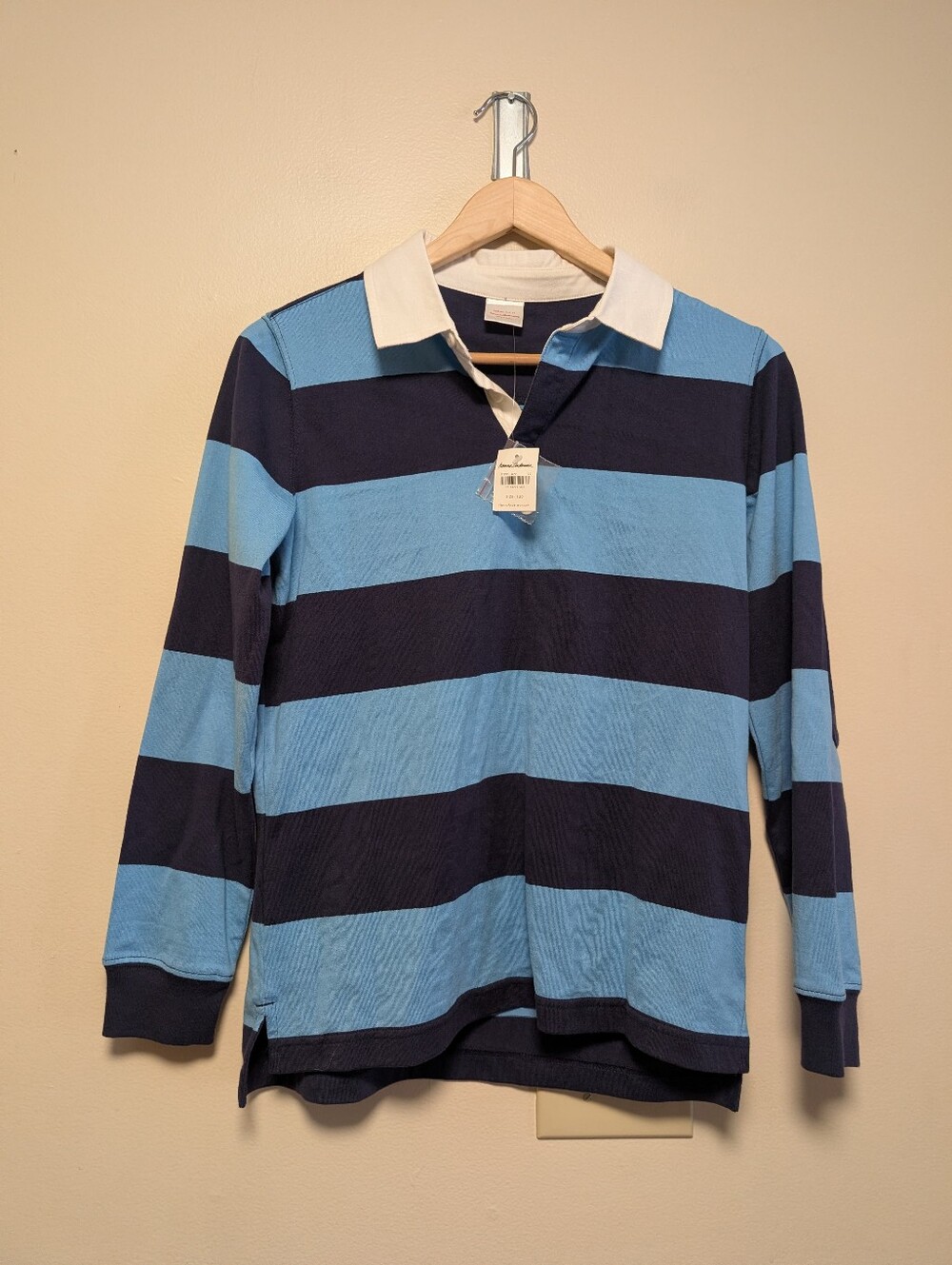 Hanna Andersson Women's Rugby Polo Blue Stripe Long Sleeve Size 150/US 12 NWT